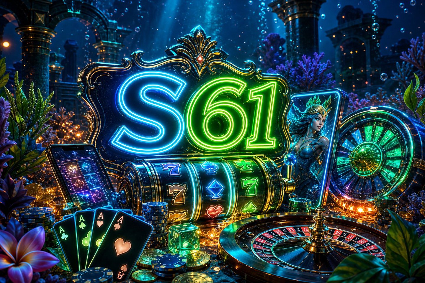 Tampilan utama Fortune Gems di S61 dengan simbol permata berwarna-warni